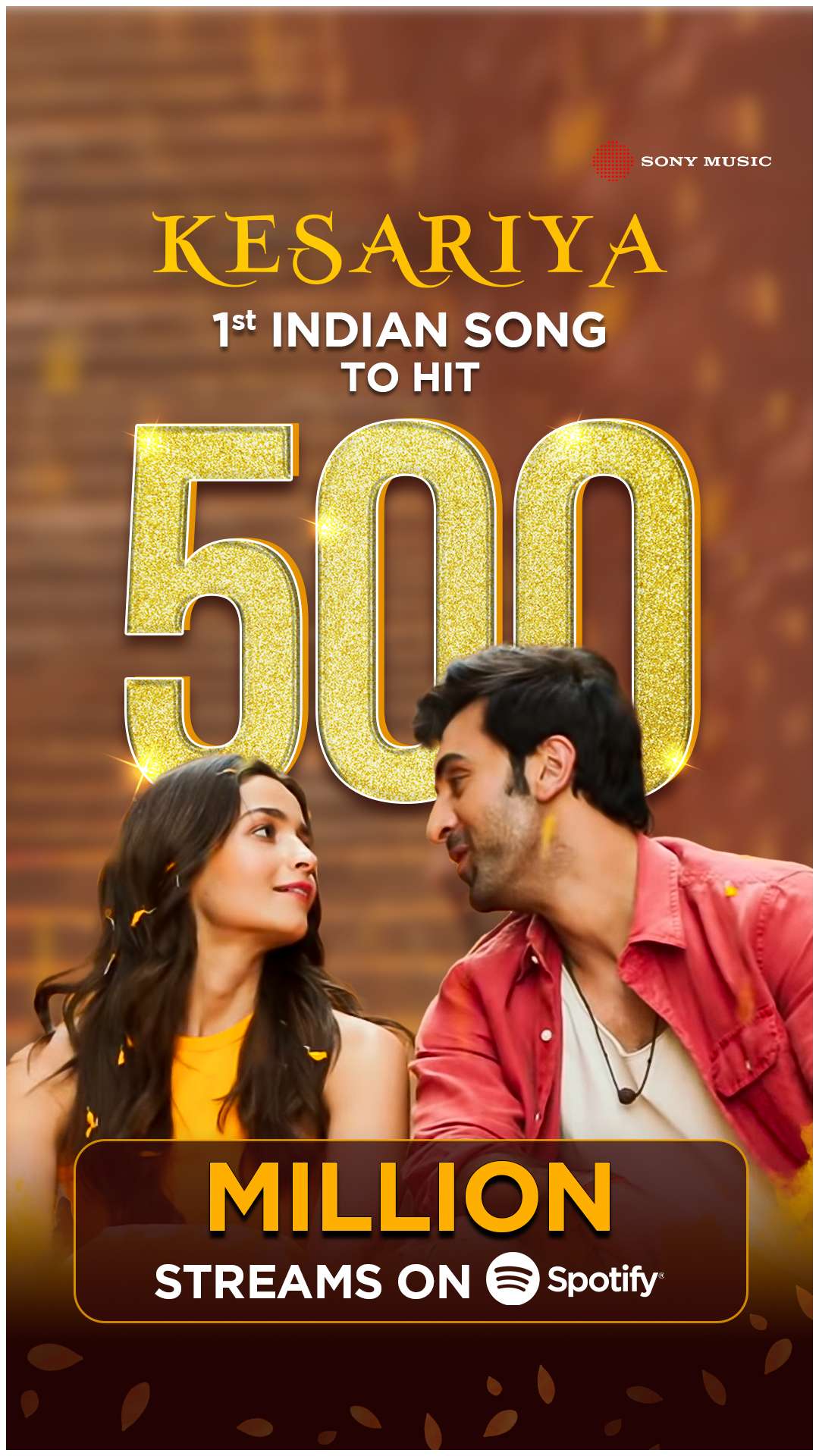 “Kesariya”, from Brahmastra Makes History, the only Indian track to surpass 500 million streams on Spotify!