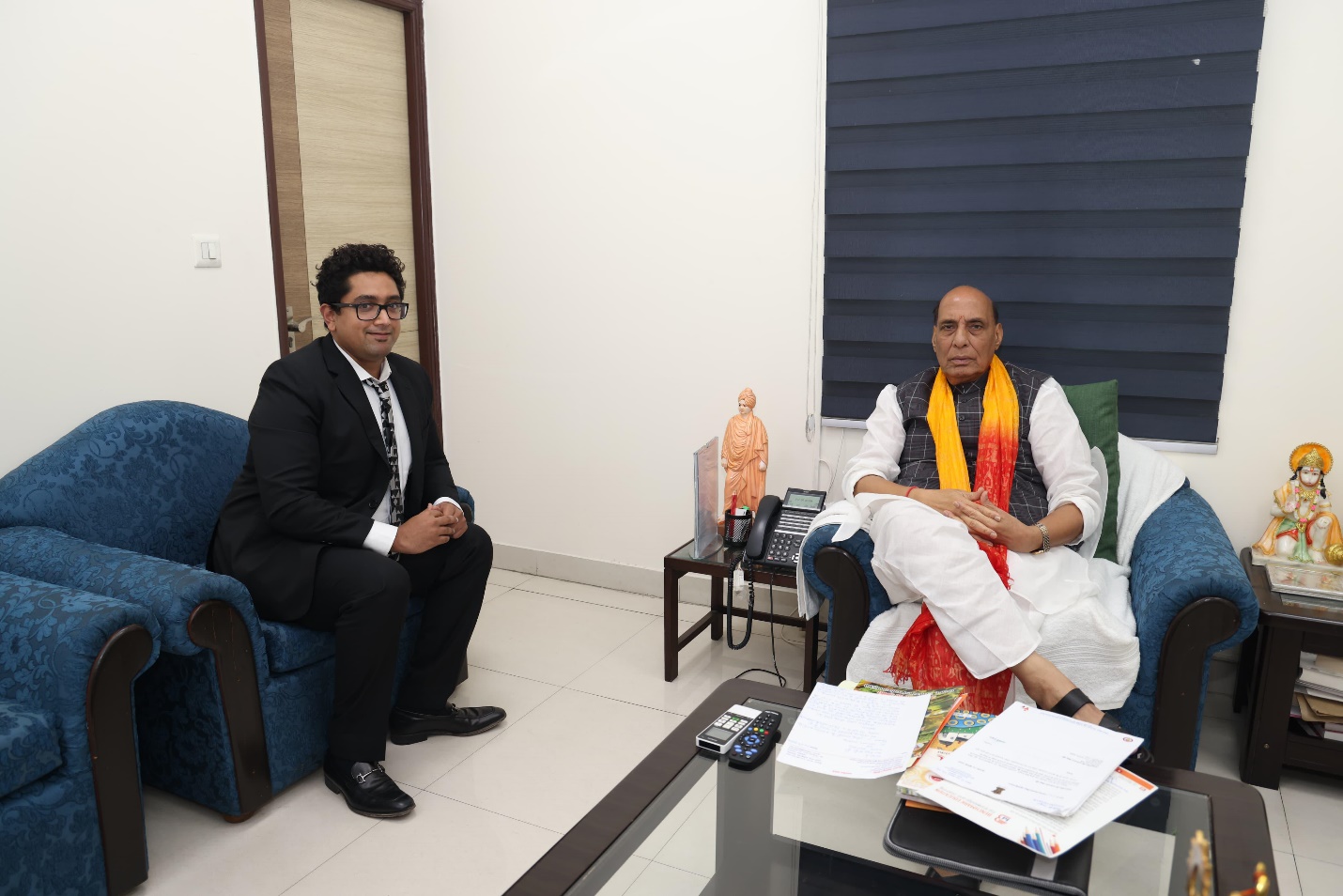 Garuda Aerospace CEO discusses the future of defence drone technology with Defence Minister Rajnath Singh Ji
