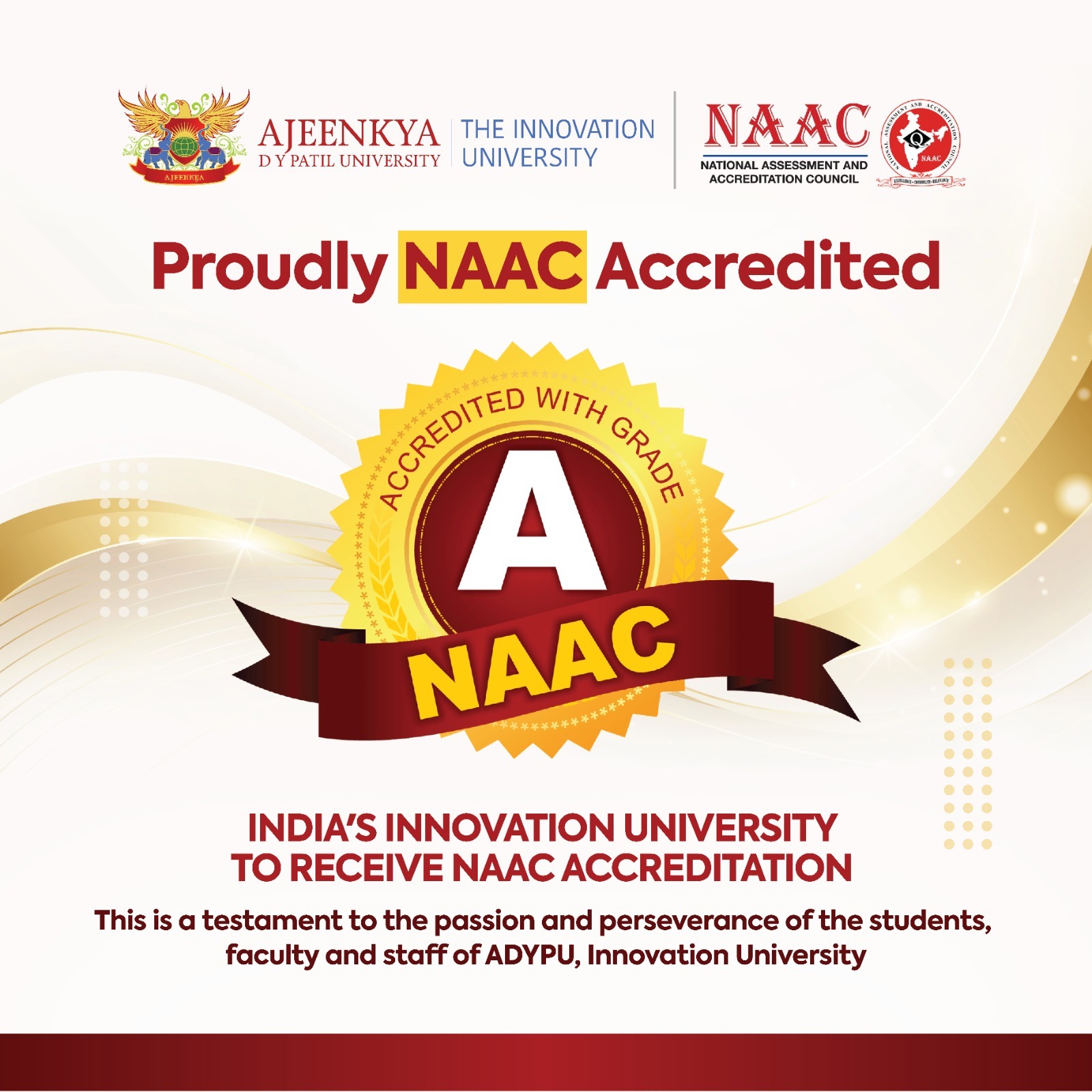 Ajeenkya DY Patil University Secures Prestigious “A” Grade in NAAC Accreditation