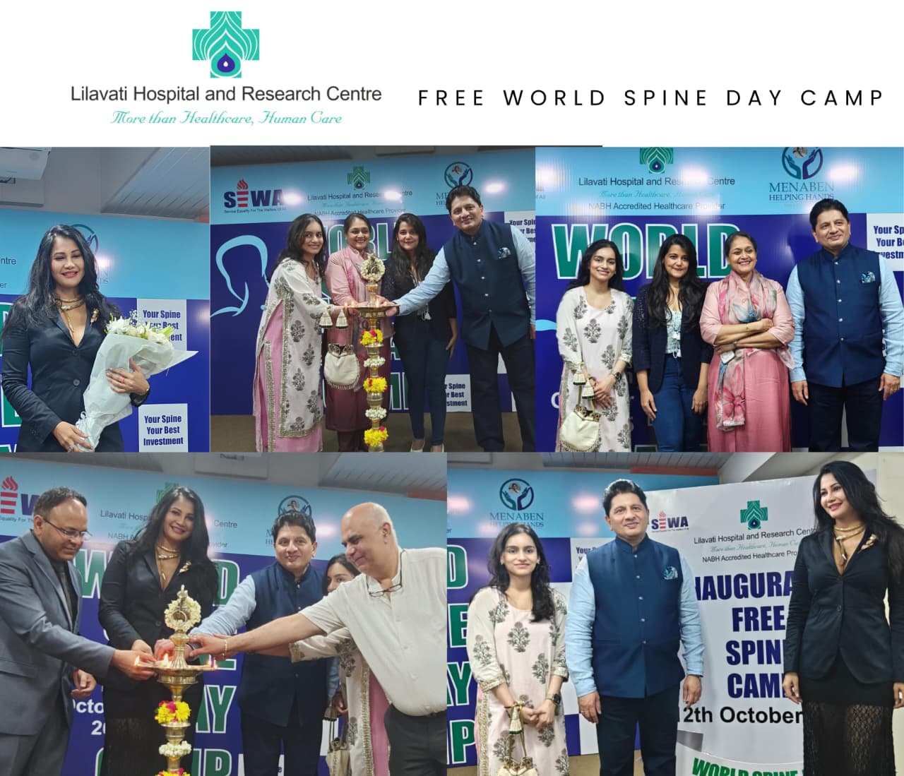 Rajiv Mehta, Supriya Pathak, Sanah Kapur,  Rupali Suri, Reshma Mehta, Puja Mehta Inaugurate Lilavati Hospital’s Free Spine Camp on World Spine Day