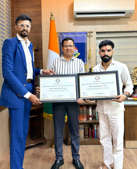 World Records Community Recognizes Rahul Chosla from Surat for Dual World Records in Wooden Stick Spinning