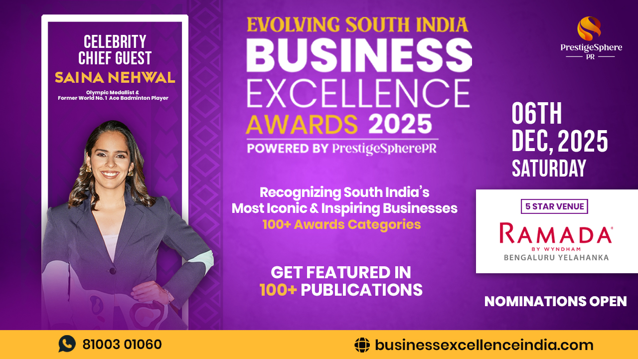 Olympic Medalist Saina Nehwal Honours South India’s Top Entrepreneurs at Evolving South India Business Excellence Award 2025 in Bengaluru