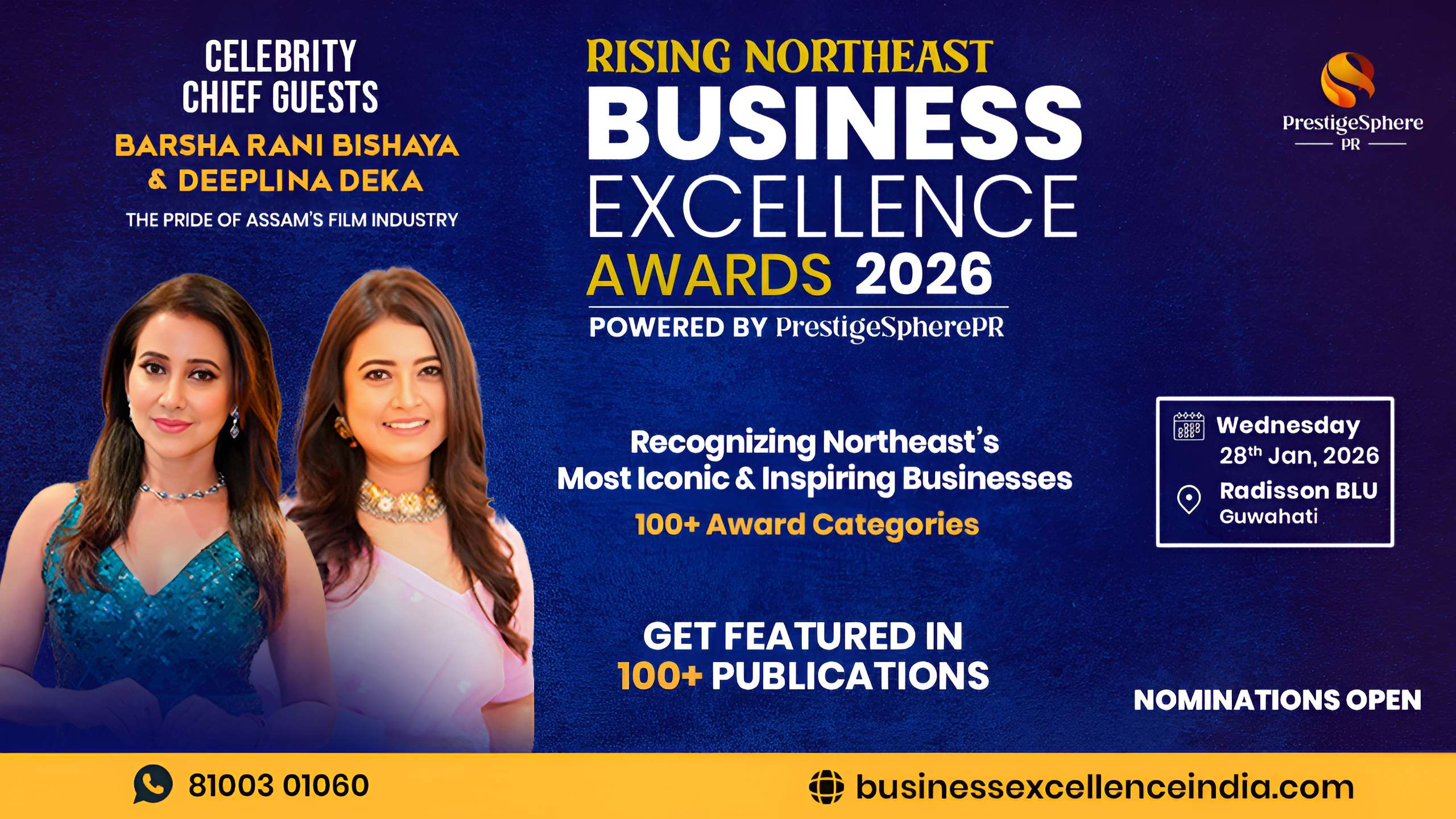 Barsha Rani Bishaya & Deeplina Deka, the icons of Assamese cinema, to grace the Rising Northeast Business Excellence Award 2026 in Guwahati.